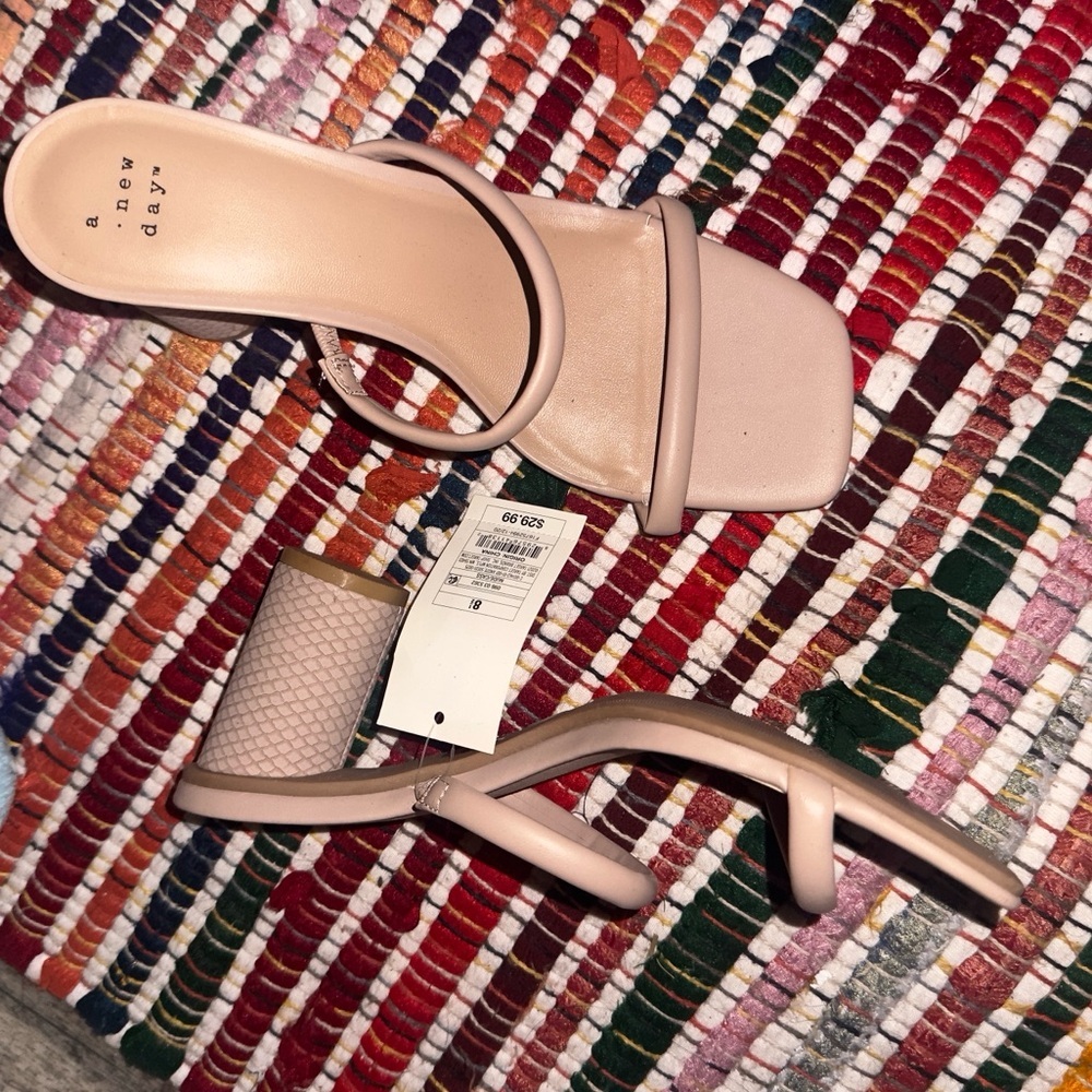 A new day - tan rounded block heel, with a square toe Size 8.5